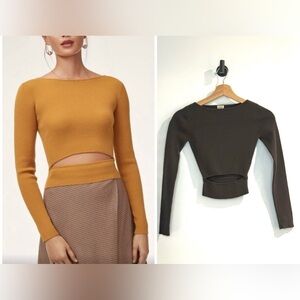 Aritzia Wilfred Yacine Long Sleeve Black Ribbed Knit Sweater Dark Brown